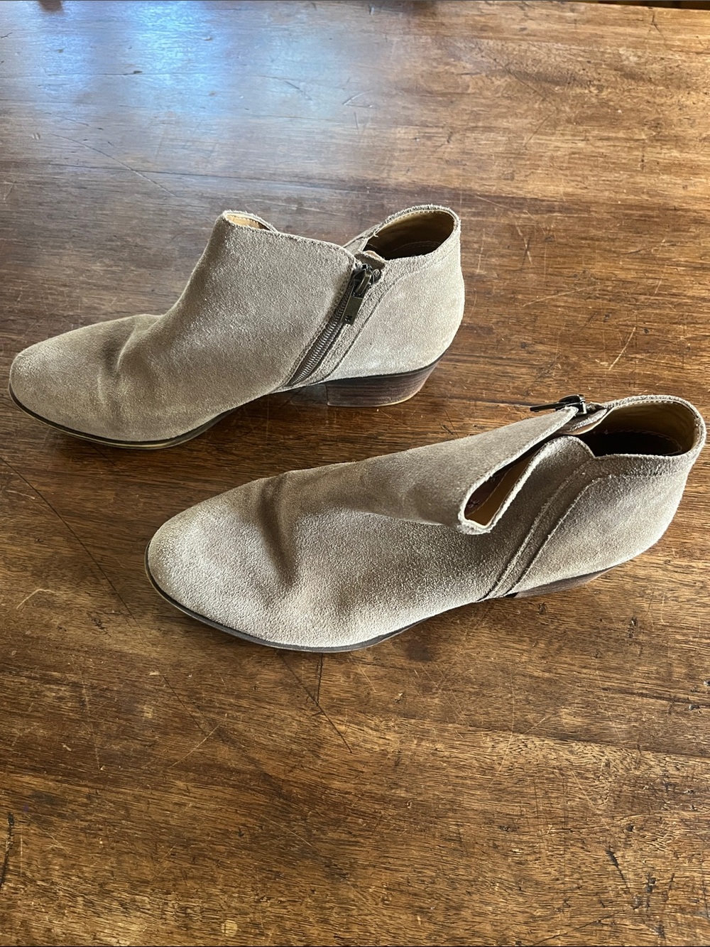 Lucky Brand Taupe Suede Ankle Booties with Side Zipper